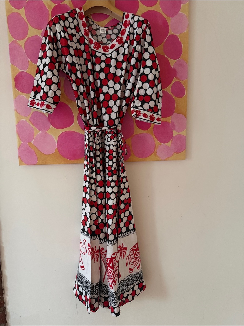 ♥️ NWT Jackpot Cotton Polka Dot & Elephant Print Maxi Dress - Red, Black & White
